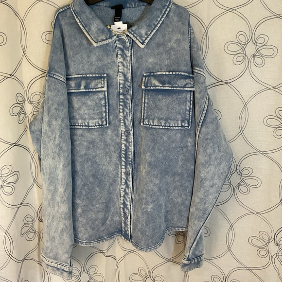 Girls Washed Fleece Blue Button Down Shirt Size XXL (16/18) - Picture 1 of 4